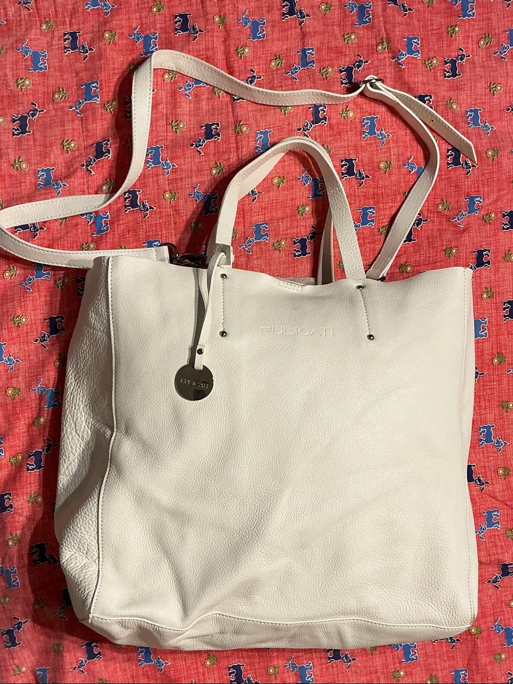 Pulicati Ivory Pebbled Leather Tote with Adjustable Strap